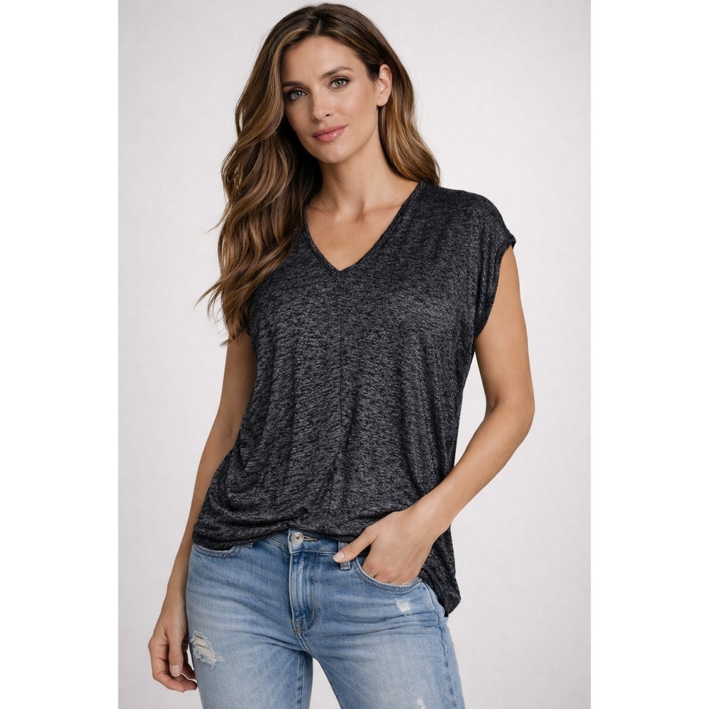 White House Black Market Heathered V Neck Cap Sleeve Top